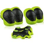 Heatigo Kids Sports Protective Gear Set,6PCS Wrist Guard Knee Elbow Pads for Children Protection Skateboard Inline Roller Skating Biking Riding Scooter,Green