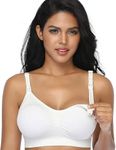 PLUMBURY Women's Padded Full Coverage Pregnancy|Nursing|Maternity Bra for Breast Feeding, Size 30B, White