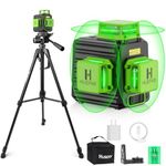 Huepar 3x360 Laser Level with 47" Lightweight Tripod, Self Leveling Cross Line Laser Level, 3D Green Beam Three-Plane Leveling and Alignment Laser Tool, Li-ion Battery& Portable Bag Included-B03TP