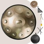 Ebusin Handpan Drum, 22-Inch D Minor 10-Note 440Hz Adult Steel Hand Drums(Gold) with Handpan Drum Bag, 2 Test Mallets, Hand Drum Stand,Music Note Stickers,Maintenance Oil and Wiping Cloth