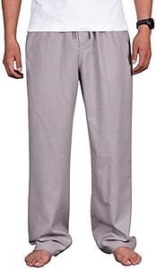Men's Drawstring Loose Linen Beach Pants Lightweight Elastic Waist Yoga Lounge Cotton Trousers Pajamas (Grey, Medium)