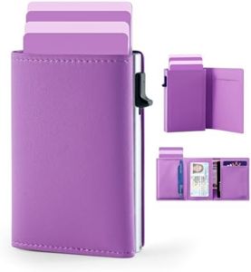 Caronex Womens Wallet with Pop Up Card Holder, RFID Blocking, Slim, Smart, Minimalist, Thin, Small, Trifold, 10-14 Cards Capacity, Cash Pocket, ID Window(Dark Purple)