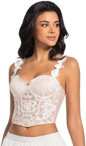 ANIBLU 3D Floral Embroidery Lace Corset Top for Women with Deep Skin Tone - Sheer Mesh Bustier Crop Top for Party, Going Out and Evening Wear - Large