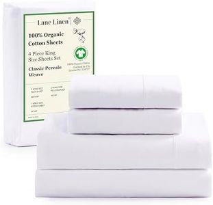 LANE LINEN 100% Organic Cotton King Size Sheets Set, 4Pc King Sheets, Soft Breathable Sheets King Size, Percale Weave, Hotel-Quality King Bed Sheets, 15" Deep Pocket King Sheet Set - White Bed Sheets