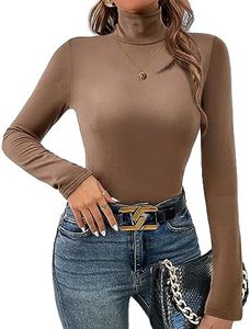Ekouaer Haut Thermique Femme col Roulé Maillot de Corps à Manches Longues sous-Vêtements Automne Hiver Chaud, Brun, XL
