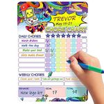 Magnetic Chore Chart for Kids 9x12 - Dry Erase Chore Chart Magnetic - Weekly Chore Chart for Kids Multiple Boys - Dry Erase Responsibility Chart for Kids - Magnetic Chore Chart for Refrigerator