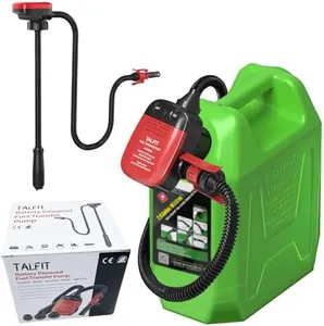TALFIT Portable Battery Powered Fuel Pump - 2.4GPM Gasoline Siphon Pump with Auto Shutoff, gas can pump 45" Hose + 3 Adapters | Gas/Diesel/Kerosene/Water Transfer
