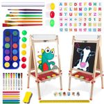 Art Easel for Kids Including 100+ Accessories - Double Sided Adjustable Wooden Painting Easel with 1 Drawing Paper Roll Wooden Magnetic Chalkboard&White Board Easel for Ages 3,4,5,6,7,8