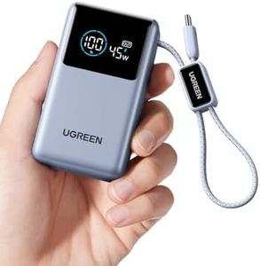 UGREEN Power Bank 10000mAh 45W Fast Charge, 55W for Xiaomi Compact Portable Charger Built-in USB-C Cable, Pocket Size Battery Pack Travel Powerbank with Digital Display for iPhone 17/16/15 Series