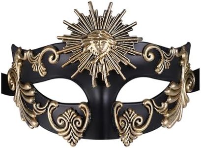 JewelryWe Mascarada Máscara Dios Sol: Máscaras Negro Oro Antiguo Egipto Griego Vintage para Hombres Roma Venecia Fiesta de Halloween Carnaval Cosplay - Para Juego de Rol Disfrazarse Regalo