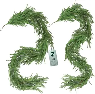 Cleangor Norfolk Pine Garlands, Christmas Decorations, Real Touch Hanging Xmas Garland, Realistic Holiday Wall Decor, Artificial Greenery for Mantle, Fireplace, Table, Indoor, Outdoor(6FT, 2Pcs)
