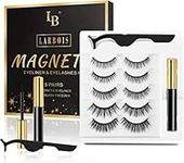 Magnetic Eyelashs, Larbois 5 Paires Magnetic Eyelashes Natural Look with Eyeliner Kit, Self Adhesive＆Reusable Fluffy Fake Eyelashes Set and Waterproof&Long Lasting Magnetic Eyeliner, No Glue Needed