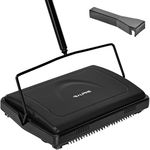 Alpine Manual Carpet Sweeper Triple Brush – Non Electric Multi-Surface Floor Cleaner Easy Sweeping for Carpeted Floors (BLK -Improved)