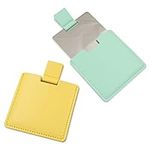 2Pcs Shatterproof Stainless Steel Compact Mirror for Purses, Unbreakable Mirror Travel with PU Leather Case Cover, Handheld Camping Shaving Mirror for Women & Men, Makeup, Gift (Green & Yellow)