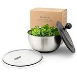 Navaris Salad Spinner with Storage Lid - Durable Stainless Steel Vegetable & Lettuce Dryer Set - Non-Slip Silicone Base - Includes Plastic Colander and Extra Storage Lid - Black