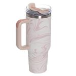 30oz Tumbler with Handle and Straw, Insulated Tumblers with Lid and Straw, 30 oz Stainless Steel Travel Tumblers - Rose Quartz Swirl