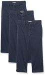 Amazon Essentials Boys' Uniform Straight-Fit Flat-Front Chino Khaki Trousers, Pack of 3, Navy, 8 Years