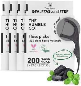 The Humble Co Dental Floss Picks for Teeth, 200 Count (Charcoal) - Single Thread Tooth Picks Flossers for Adults Gum Health - Plant-Based Toothpick Floss for Interdental Oral Care & Hygiene