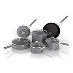 Ninja NeverStick Comfort Grip 10-Piece Cookware Set, Fry Pan, Saucepan, Stock Pot with Lid, Nonstick, Durable, Scratch Resistant, Dishwasher Safe, Oven Safe to 400°F, Easy Clean, Grey, CW69010