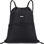 Drawstring Backpack String Bag Sackpack Cinch Water Resistant Nylon for Gym Shopping Sport Yoga by WANDF (Black)