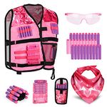 Lehoo Castle Kids Tactical Vest Kit for Nerf Guns N-Strike Elite Series for Boys Girls, with 30 Refill Darts, Dart Pouch,Tactical Mask, Reload Clips, Wrist Band and Protective Glasses (Pink)