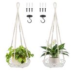 Macrame Plant Hanger,2 Pack Hanging Planters for Indoor Plants,12inch Hanging Plant Shelf, Handmade Cotton Ceiling Plant Holder with Decorative Metal Tray for Boho Home Deco - White (Macrame)