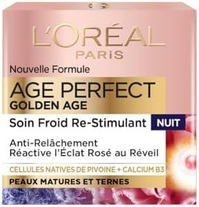 L'Oréal Paris – Age Perfect Golden Age – Soin Nuit Rosé Re-Stimulant – Crème de Nuit Anti-Relâchement & Eclat – Enrichi en Cellules Natives de Pivoine et Calcium/Vitamine B3 – 50 ml