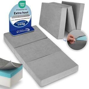 Beautissu Premium XL Matelas Pliable 90x200 cm Gris – Matelas Pliant Extra Épaisse Degré Fermeté H3 & Housse Lavable – Lit d'Appoint en Mousse Visqueuse Transport Facile & Grand Confort Sommeil