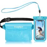 ivoler Waterproof Pouch Bag + Phone Case, Waterproof Case Dry Bag for Beach,Swim,Boating,Kayaking,Hiking,Protect Phone, Camera, Cash, Mp3, Passport, Document From Water, Sand, Snow, Dust - Light Blue