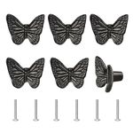 UFURMATE Drawer Knobs, 6Pcs Zinc Alloy Pulls Knobs Antique Pull Handles Single Hole Furniture Cabinet Knobs with Screws for Drawer, Cupboard (Black Butterfly)