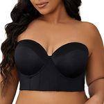 SEA BBOT Women Longline Strapless Bra Full Coverage Corset Bra Hide Back Fat, Black, 42DD