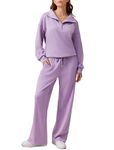 PINSPARK 2 Piece Sets for Women 2024 Fall Outfits Sweatsuit Oversized Sweatshirt Sweatpants High Waist Tracksuit Travel Wear，Lavender S