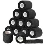 12 Pack Black Self Adhesive Bandage Wrap,SAREAL 5CM x 4.5M Athletic Wrap Self Adhesive,Vet Wrap,Tattoo Grip Tape,Sports Tape Bulk for First Aid Supplies and Wrist Sprains Protection