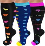 3 Pack Plus Size Compression Socks for Women & Men, 20-30 mmhg Extra Wide Calf Knee High Stockings for Circulation Support(3 Pack Multicolor, XX-Large)