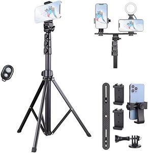 67" Cell Phone Tripod Stand Selfie Stick with 6 Accessories Extension Bracket, 3 Phone Clip, Mount Adapter Screw