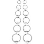 SCERRING 12PCS 12G Stainless Steel Captive Bead Ring Nose Rings Hoop Helix Daith Cartilage Tragus Earrings Nipple Eyebrow PA Body Piercing 8mm 10mm 12mm 14mm 16mm 19mm, Stainless Steel