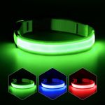 YFbrite LED Dog Collar Adjustable Light up Dog Collar Ultra Light Rechargeable Dog Collar Light Flashing Dog Collar Visiblity & Safety for Your Dogs (Green, Medium)