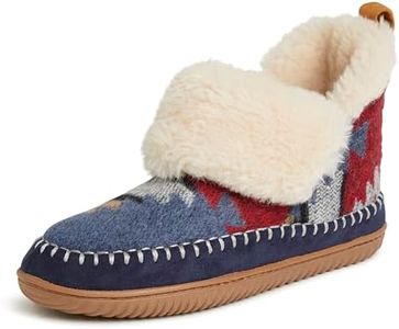 Dearfoams Women's Alpine Moritz Outdoor Arch Support House Shoe Bootie Slipper, Navy Multi, 9-10