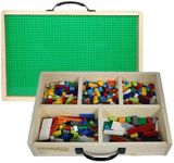 Toblock Wooden Box for Lego Building Blocks Organizer Sliding Lid With Baseplate, Handle - Mega Bloks 5 compartiments