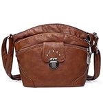 Hanaso Ladies Handbags Small Women Multi-Pocket Crossbody Bag Soft Leather Lightweight Shoulder Purse Zipper Adjustable Strap (Brown)