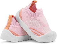 Baby Shoes Boys and Girls Baby Sneakers Non Slip Soft Rubber Soles Tennis Shoes Mesh Knitted Elastic Breathable Lightweight Toddler Shoes 1-4 Years 7T Pink Kids Running Shoes