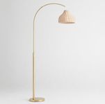 Brightech Lark Arc Lamp for Living Rooms & Offices, Floor Lamp with Unique Hanging Wicker Shade, Standing Lamp for Bedroom Reading, Tall Lamp Matches Boho and Other Living Room Decor, Brass