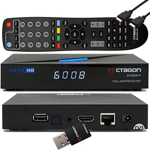 OCTAGON SFX6008 IP H.265 HEVC Full HD E2 Linux Set-Top Box & Smart Receiver, Internet TV Receiver with Sat to IP TV Client Support, DLNA, YouTube, Web Radio, 300 Mbit WLAN Stick + EasyMouse HDMI Cable