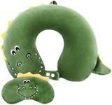 Alaoo Travel Pillow, Removable Memory Foam Kids Travel Pillow with Zips, Convenient & Portable U Shaped Neck Pillows with Cute Eye Mask for Adults Children for Home, Office, Sleeping (Green Dinosaur)
