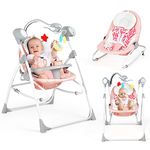 GYMAX Baby Swing Bouncer, 2-In-1 Toddler Adjustable Rocking Chair with Remote Control, Music Box and Toys, Newborn Rocker Seat (Pink)