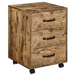 HOMCOM Mobile File Cabinet with 3 Drawers, Under Desk Home Office Organizer, Rustic Brown