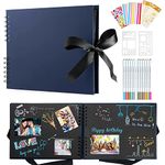 Scrapbook Photo Album 80 Black Pages Memories Photo Albums Customizable,11.3 X 8.4 Inch Scrapbooks DIY Photo Album for Baby Child,with 12 Metallic Marker Pens,for Family,Wedding Memory Book,Blue