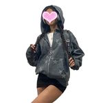 Women's Y2k Zip Up Hoodies Long Sleeve Graphic Star Print Hooded Jacket Oversized Goth Harajuku Sweatshirt Punk Grunge Streetwear (A, M)