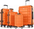 SHOWKOO Luggage Sets Expandable PC+ABS Durable Suitcase Sets Double Wheels TSA Lock 4 Piece Luggage Set Orange