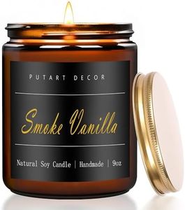 Putart Smoke Vanilla Highly Scented Candle for Home, 9oz Natural Soy Aromatherapy Non Toxic Candles with Essential Oil, Home Fragrance Stress Relief & Meditation Jar Candles Gifts for Women & Men